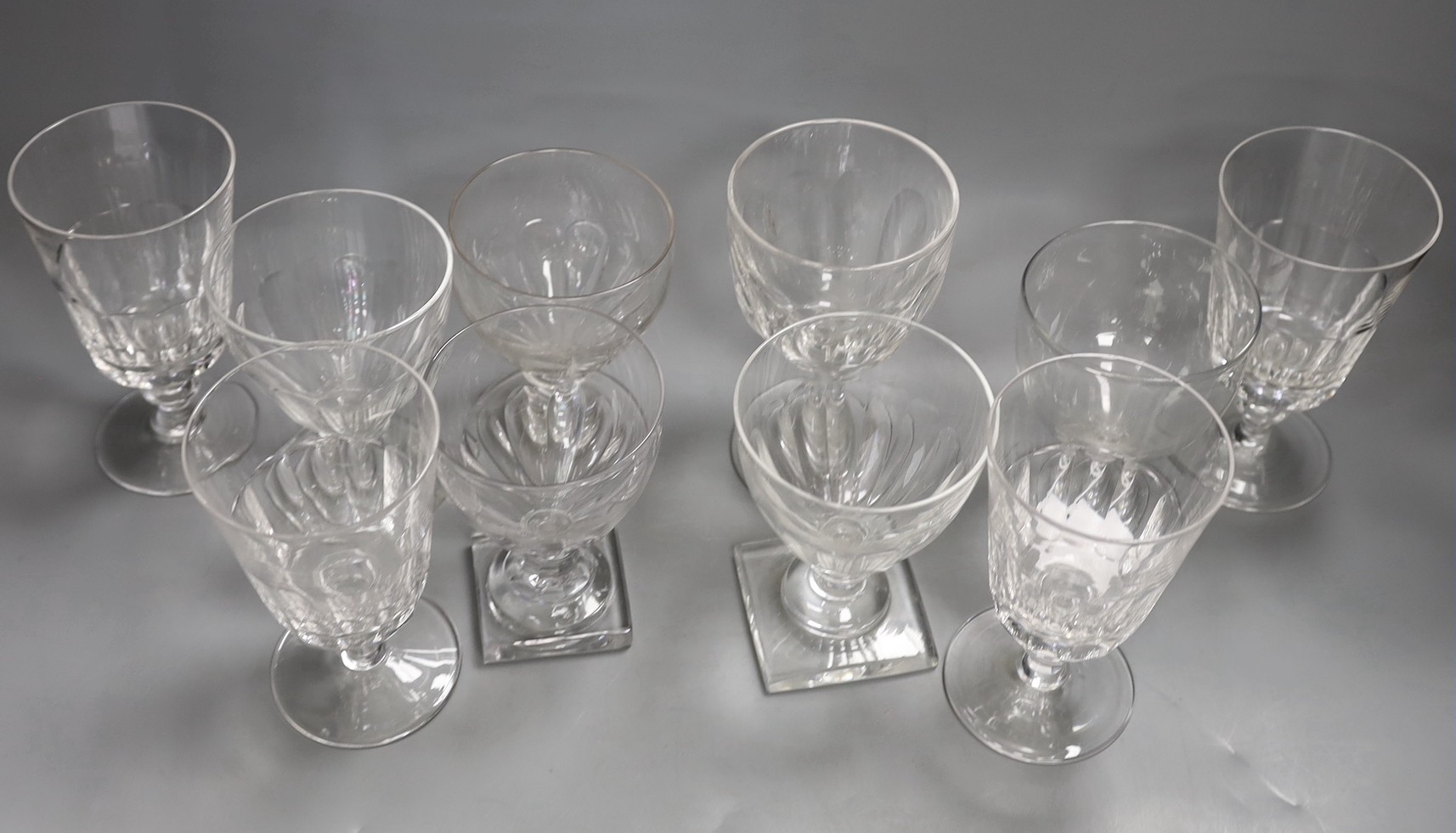 Group of ten 19th century wine glasses and rummers